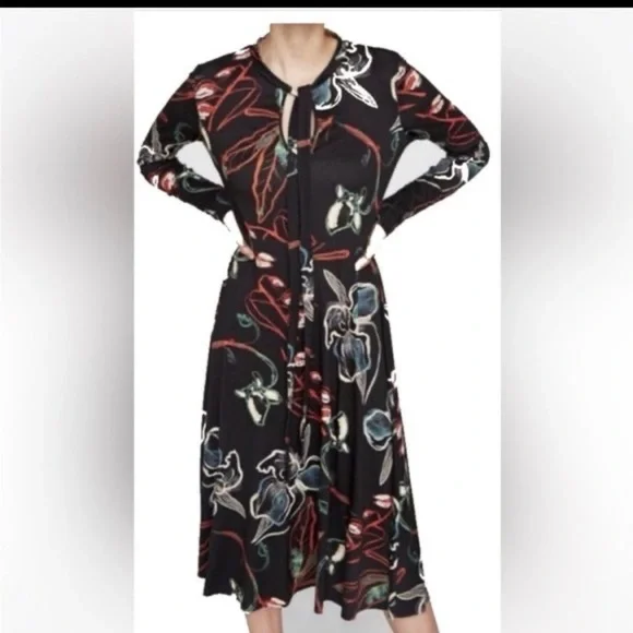Zara Keyhole Midi Floral Dress size L - Picture 1 of 16